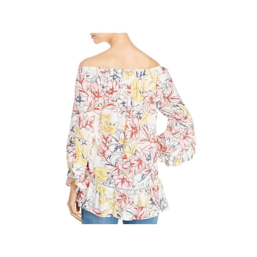 SINGLE THREAD Womens Pink Ruffled Floral Long Sleeve Off Shoulder Top XS - Picture 2 of 2